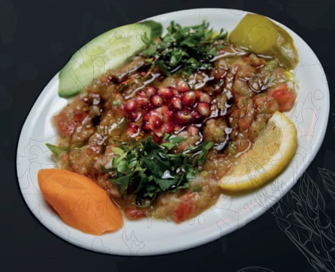 Gegrillte, pürierte Auberginen